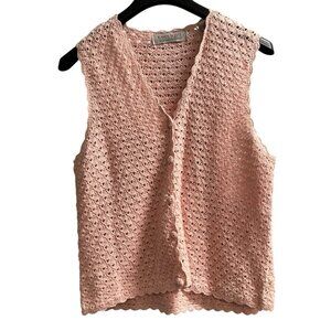 Vintage Karen Scott Sweater Vest Womens M‎ Pink Crochet Button Down Cottagecore